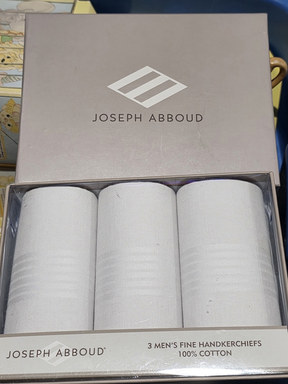 Joseph Abboud Men's Fine Handkerchiefs 3-Pack 100% Cotton NIB Gift Box